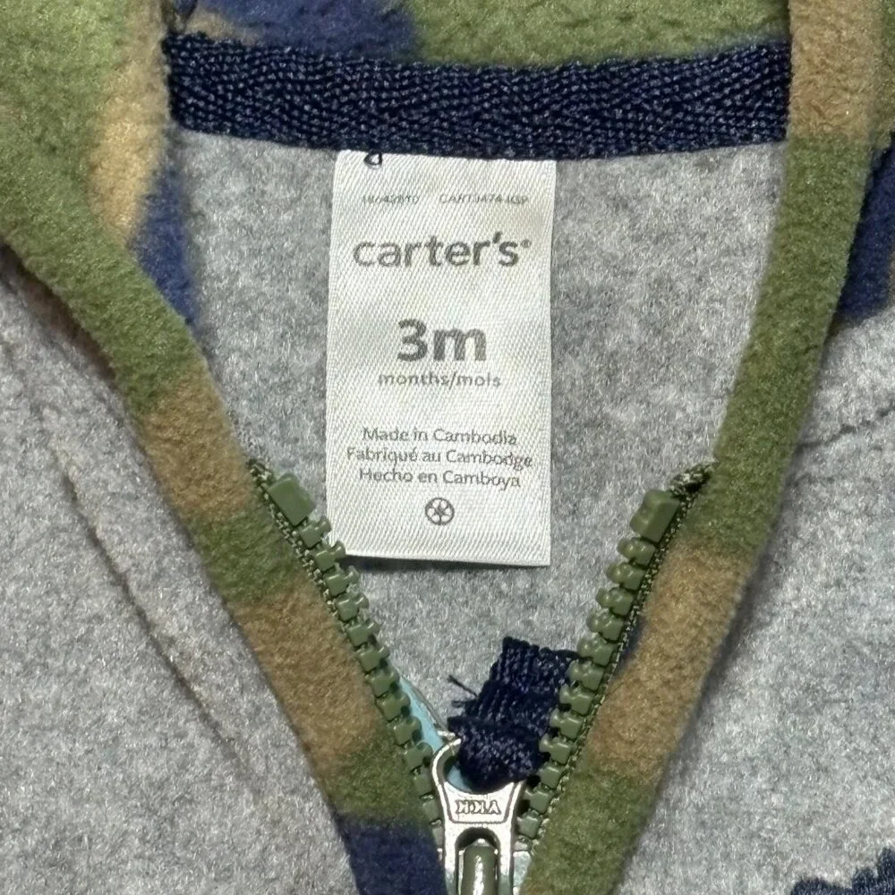 Carter's Baby Boy 3M Lot of 2 Fleece Hooded Zip-Up 1-Piece Pajama Jumpsuit